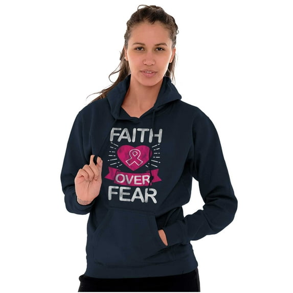 Faith Over Fear Breast Cancer Ribbon Hoodie Sweatshirt Women Brisco Brands S