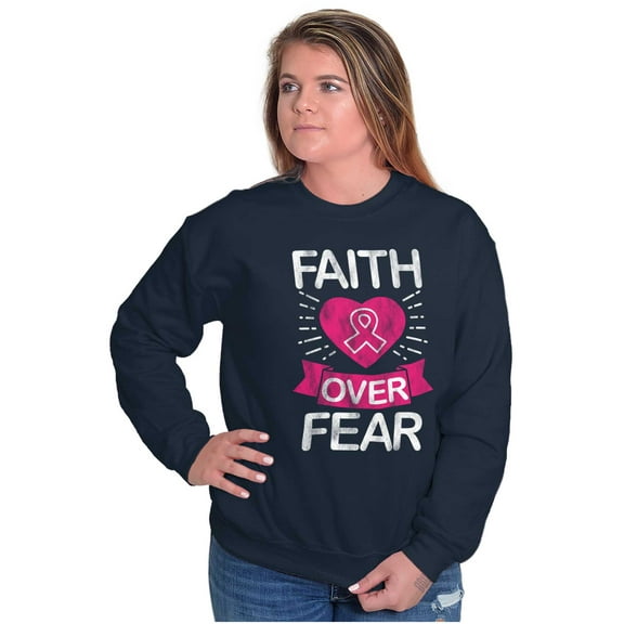 Faith Over Fear Breast Cancer Ribbon Women Crewneck Sweatshirt Brisco Brands X