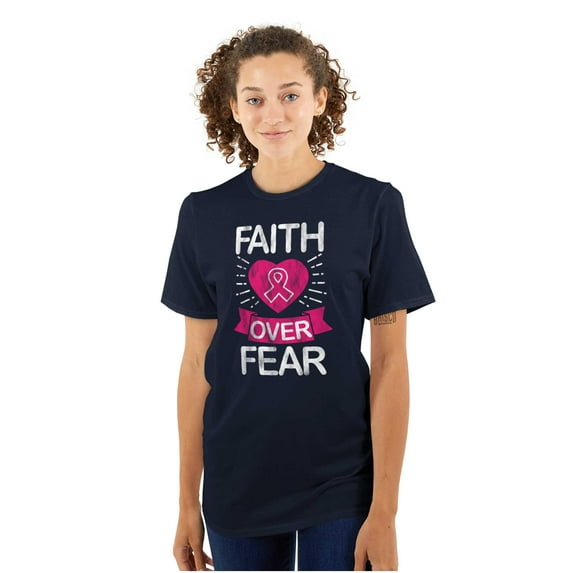 Faith Over Fear Breast Cancer Ribbon Women's Plus Size Graphic Tee Brisco Brands 5X