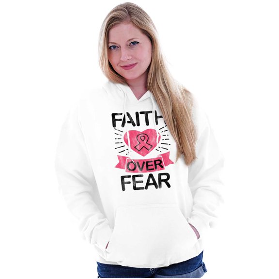 Faith Over Fear Breast Cancer Ribbon Women Plus Size Graphic Pullover Hoodie Brisco Brands 3X