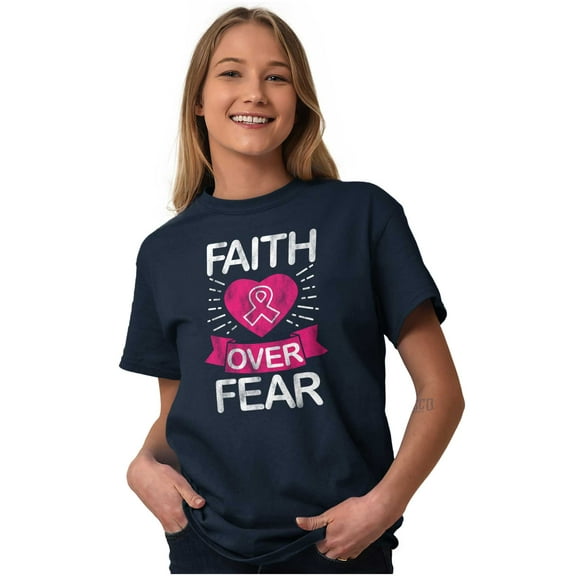 Faith Over Fear Breast Cancer Ribbon Women's Graphic T Shirt Tees Brisco Brands S