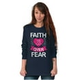 thumbnail image 1 of Faith Over Fear Breast Cancer Ribbon Women's Long Sleeve T Shirt Brisco Brands X, 1 of 6