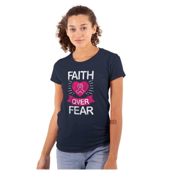 Faith Over Fear Breast Cancer Ribbon Womens Slim Fit Graphic Tee Brisco Brands L