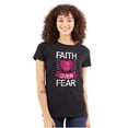 thumbnail image 1 of Faith Over Fear Breast Cancer Ribbon Womens Slim Fit Graphic Tee Brisco Brands S, 1 of 5