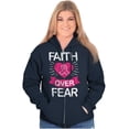 thumbnail image 1 of Faith Over Fear Breast Cancer Ribbon Zip Hoodie Sweatshirt Women Brisco Brands L, 1 of 6