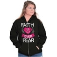 thumbnail image 1 of Faith Over Fear Breast Cancer Ribbon Zip Hoodie Sweatshirt Women Brisco Brands S, 1 of 6