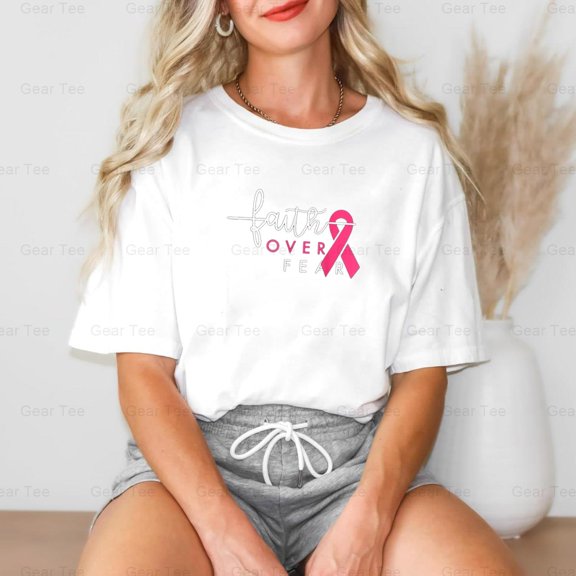 Faith Over Fear, Breast Cancer, Warrior, Pink Ribbon, Awareness, Support, Fighter Comfort Color T-Shirt Unisex, up to 4XL