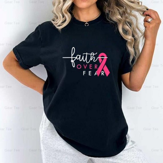 Faith Over Fear, Breast Cancer, Warrior, Pink Ribbon, Awareness, Support, Fighter Comfort Color T-Shirt Unisex, up to 4XL