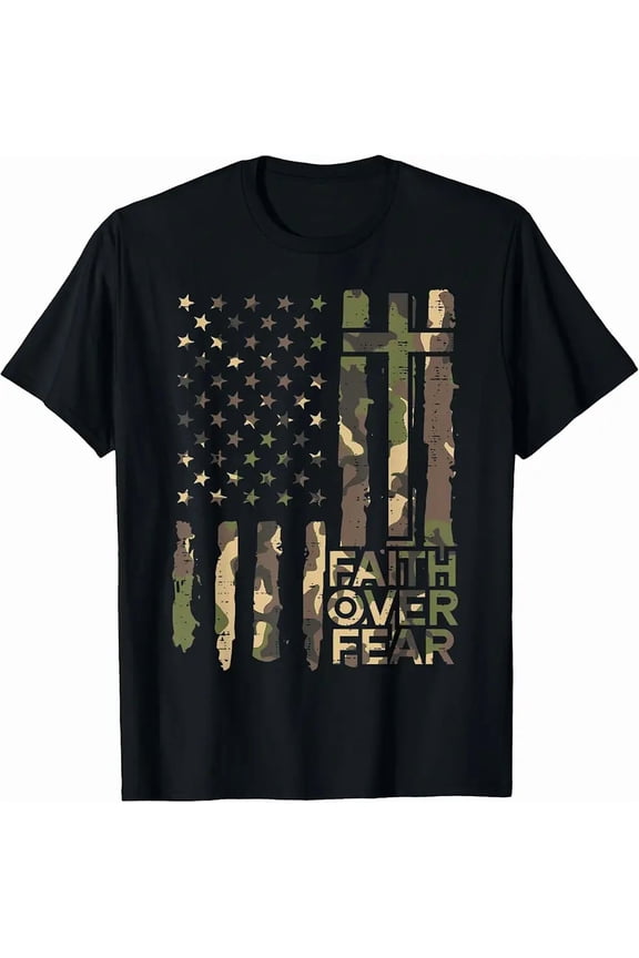 Faith Over Fear Camo Christian Inspirational Bible Theme Winter Unisex T-Shirt, up to size 5XL