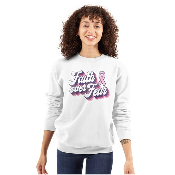 Faith Over Fear Cancer Awareness BCA Women Crewneck Sweatshirt Brisco Brands X