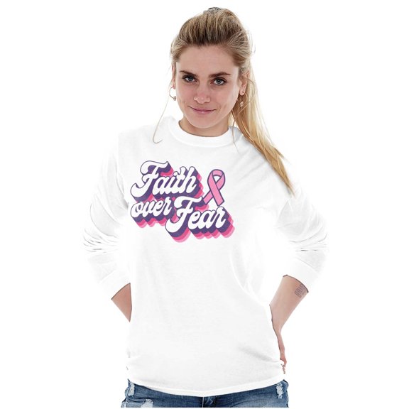 Faith Over Fear Cancer Awareness BCA Women's Long Sleeve T Shirt Brisco Brands S