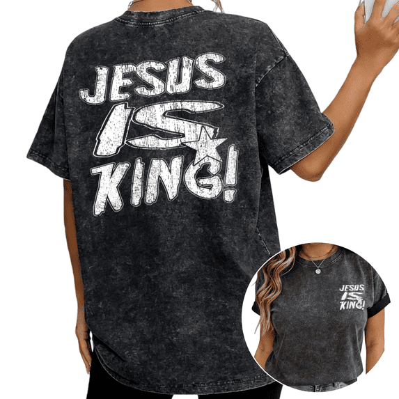 Faith Over Fear Christian Bible Verse Wash Print Tshirt S-2XL Washed Black Graphic Tees Casual Shirts for Faith Lover Tops