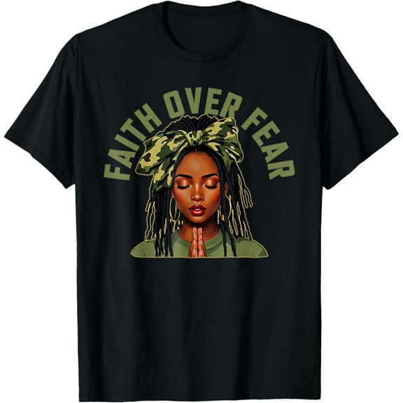 Faith Over Fear Christian Camo African American Afro Women T-Shirt Shirts