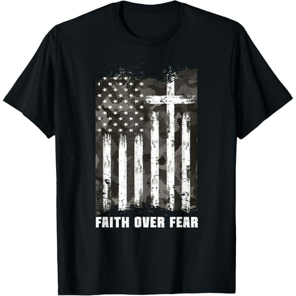 Faith Over Fear Christian Cross Camouflage American Flag T-Shirt Shirts