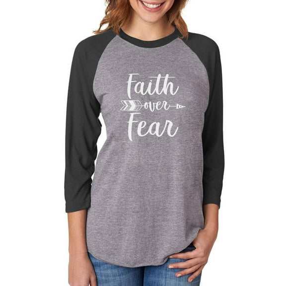 Faith Over Fear Christian Fashion Gifts 3/4 Women Sleeve Baseball Jersey Shirt Small black/gray