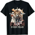 thumbnail image 1 of Faith Over Fear Christian Lion Cross Graphic Art Design T-Shirt Tee, 1 of 4