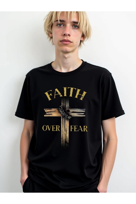 Faith Over Fear Cross Tee men t shirts black casual 2026 Comfortable loose T-shirt Weekend casual wear Basic Unisex Shirt Crewneck tshirts