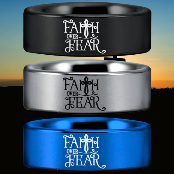 Faith Over Fear Cross Tungsten Carbide Ring