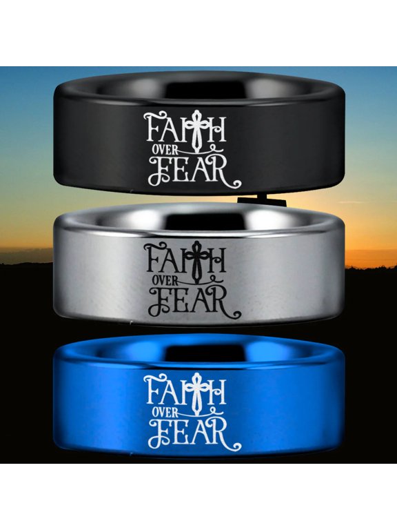 Faith Over Fear Cross Tungsten Carbide Ring