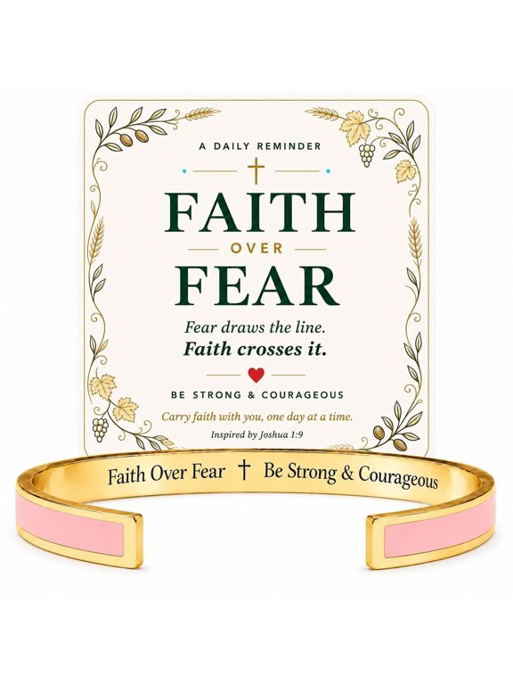 Faith Over Fear Cuff Bracelet - Christian Encouragement Jewelry, Baptism Gift with Card