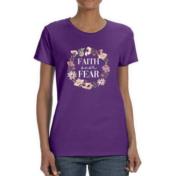 Faith Over Fear Cute Wreath T-Shirt Women -Smartprints Designs, Female Large