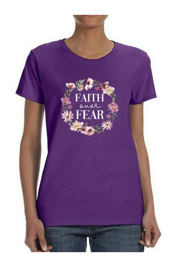 Faith Over Fear Cute Wreath T-Shirt Women -Smartprints Designs, Female XX-Large