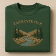 thumbnail image 1 of Faith Over Fear Embroidered Sweatshirt, Vintage Christian Crewneck, Mountain River Landscape, Inspirational Outdoor Sweater, 1 of 4