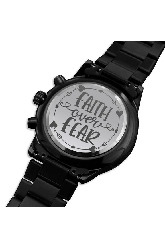 Faith Over Fear Engraved Bible Verse Men's Watch Multifunction Stainless Steel W Copper Dial