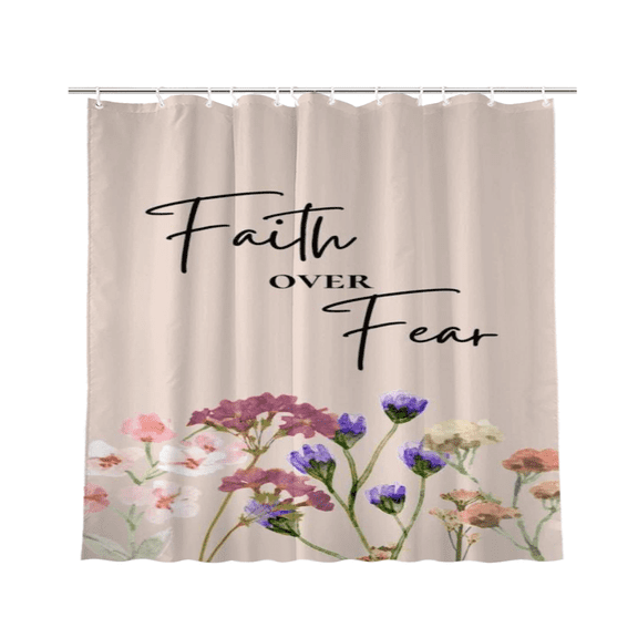Faith Over Fear Floral Faith Quote Shower Curtain, Soft Bathroom Decor, 72 x 72 Inch