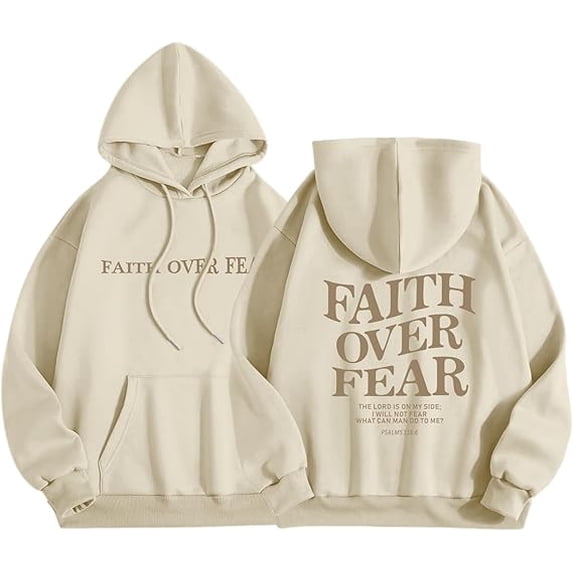 Faith Over Fear Hoodie Christian Jesus Inspirational Hoodie Religious Oversized Graphic Pullover