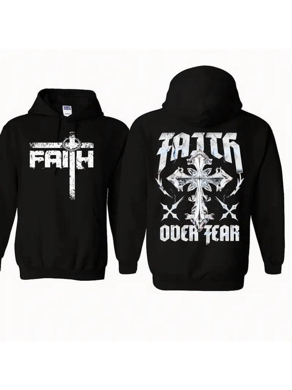 Faith Over Fear Hoodie – Christian Streetwear Hoodie with Metallic Cross Graphic, Bold Inspirational Religious Pullover for Believers