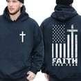 thumbnail image 1 of Faith Over Fear Hoodie – Double-Sided American Flag Cross Pullover, Christian Patriotic Apparel for Believers, Unisex Church or Daily Wear Top, 1 of 7