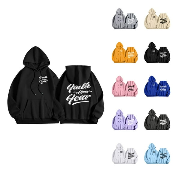 Faith Over Fear Hoodies for Men 2025 Christian Hoodie Hooded Sweatshirt with Pockets Pullover Hoodie Mens Hoodies