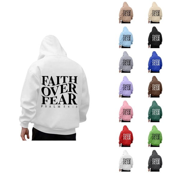 Faith Over Fear Hoodies for Men 2025 Long Sleeve Christian Hooded Sweatshirt with Pockets Pullover Hoody Mens Hoodies