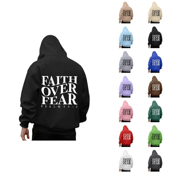Faith Over Fear Hoodies for Men 2025 Long Sleeve Christian Hooded Sweatshirt with Pockets Pullover Hoody Mens Hoodies