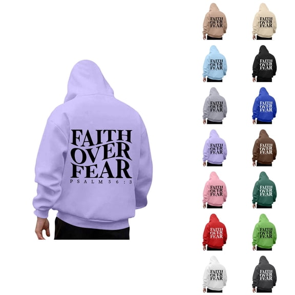Faith Over Fear Hoodies for Men 2025 Long Sleeve Christian Hooded Sweatshirt with Pockets Pullover Hoody Mens Hoodies