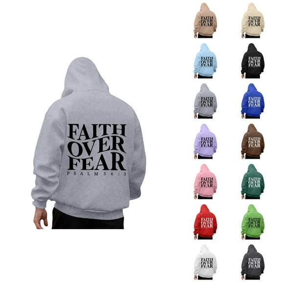 Faith Over Fear Hoodies for Men 2025 Long Sleeve Christian Hooded Sweatshirt with Pockets Pullover Hoody Mens Hoodies