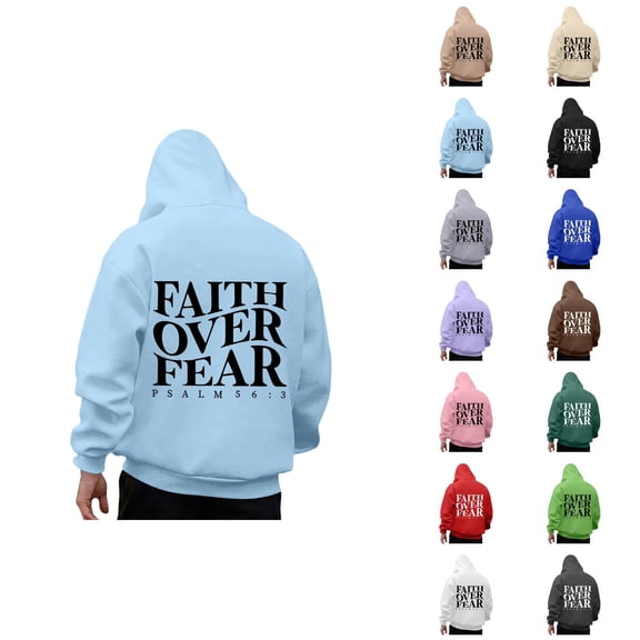 Faith Over Fear Hoodies for Men 2025 Long Sleeve Christian Hooded Sweatshirt with Pockets Pullover Hoody Mens Hoodies