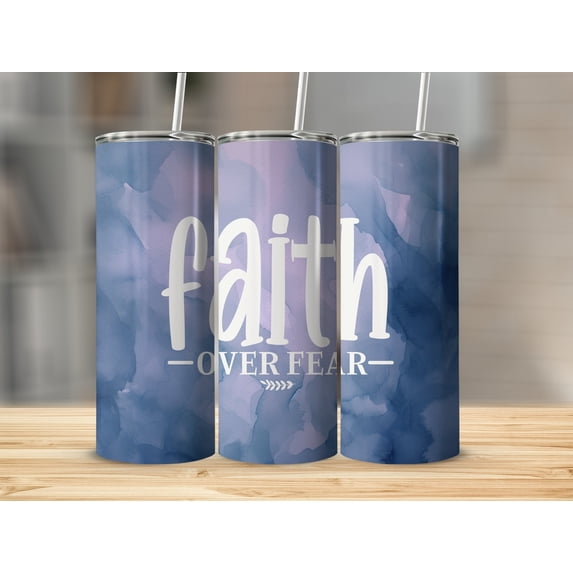 Faith Over Fear Inspirational 20 Oz Skinny Metal Tumbler w/Lid and Straw