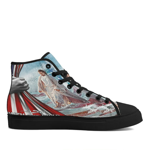 Faith Over Fear Jesus God High Top Canvas Shoes Sneakers Black Size 6