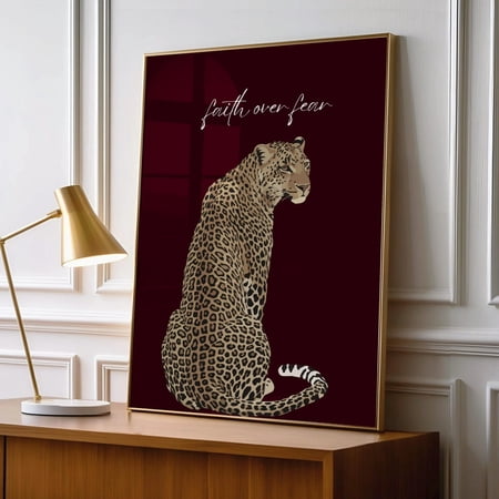Faith Over Fear Leopard Quote Poster For Modern Christian Home Decor