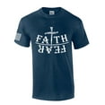thumbnail image 1 of Faith Over Fear Nail Cross Mens Christian Short Sleeve T-Shirt Graphic Tee-Heather Navy-large, 1 of 3