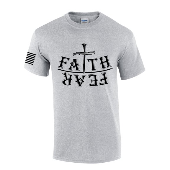 Faith Over Fear Nail Cross Mens Christian Short Sleeve T-Shirt Graphic Tee-Sports Grey-6xl