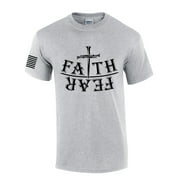 Faith Over Fear Nail Cross Mens Christian Short Sleeve T-Shirt Graphic Tee-Sports Grey-medium