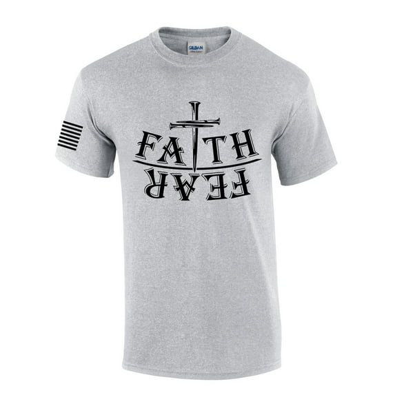 Faith Over Fear Nail Cross Mens Christian Short Sleeve T-Shirt Graphic Tee-Sports Grey-xl