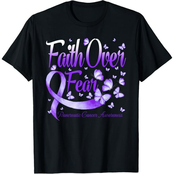 Faith Over Fear Pancreatic Cancer Awareness Butterfly T-Shirt Tops Tee