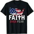 thumbnail image 1 of Faith Over Fear Patriotic Christian USA Flag Lord Jesus T-Shirt, 1 of 3