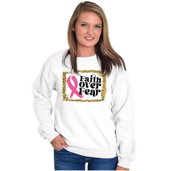 Faith Over Fear Pink Ribbon Cancer Women Plus Size Crewneck Sweatshirt Brisco Brands 3X