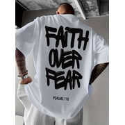 Faith Over Fear Psalms 118 Graphic T-Shirt, Men Crew Neck Short Sleeve Christian Faith Casual Summer Top