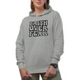 thumbnail image 1 of Faith Over Fear Quote, Groovy Retro Wavy Text Merch Gift, Heather Grey Hooded Sweatshirt or Hoodie, XL, 1 of 5